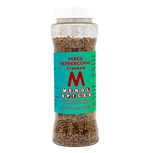 Menol Spices Grob zerstoßene gemischte Pfefferkörner - 70g in Streuerflasche - Gourmetqualität von Menol Spices