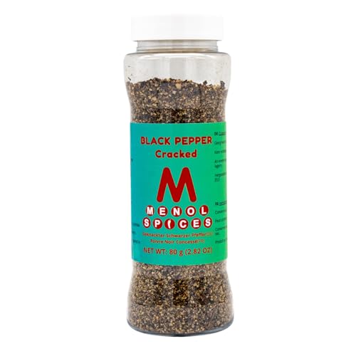 Menol Spices Grob zerstoßene schwarze Pfefferkörner - 80g in Streuerflasche - Gourmetqualität von Menol Spices