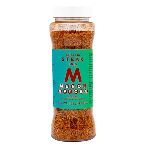 Menol Spices Steak Gewürzmischung 125g, -20% Salz, Steak gewürz, Gourmet Gewürzsalz, Salzarm, Ohne GVO, Ohne MSG, Natürliche Gewürze, Grill gewürze, Steak Rub, BBQ rub von Menol Spices