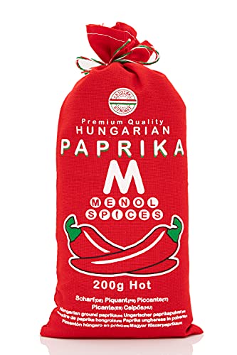 Menol Spices Authentischer Ungarische Scharf Paprikapulver (Scharf 200g) Spitzenqualität für Feinschmecker, Hergestellt in der Gegend von Szeged, Ungarn, Leuchtend paprika rot von Menol Spices