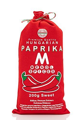 Menol Spices Authentischer Ungarische edelsüß Paprikapulver (Süß 200g) Spitzenqualität für Feinschmecker, Hergestellt in der Gegend von Szeged, Ungarn, Leuchtend paprika rot von Menol Spices