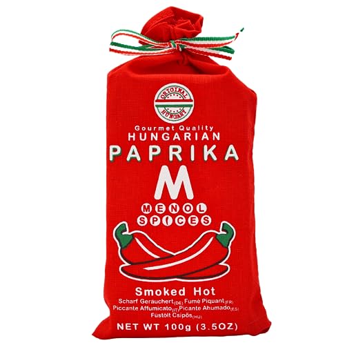 Menol Spices Authentischer Ungarische Geräuchertes Paprikapulver (Geräuchert Scharf 100g) Spitzenqualität für Feinschmecker, Hergestellt in der Gegend von Szeged, Leuchtend paprika rot von Menol Spices