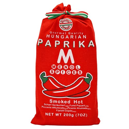 Menol Spices Authentischer Ungarische Geräuchertes Paprikapulver (Geräuchert Scharf 200g) Spitzenqualität für Feinschmecker, Hergestellt in der Gegend von Szeged, Leuchtend paprika rot von Menol Spices