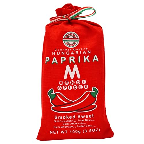 Menol Spices Authentischer Ungarische Edelsüß Geräuchertes Paprikapulver (Geräuchert Süß 100g) Spitzenqualität für Feinschmecker, Hergestellt in der Gegend von Szeged, Leuchtend paprika rot von Menol Spices