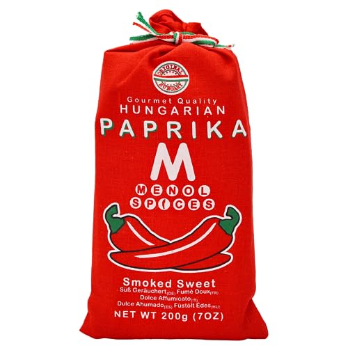 Menol Spices Authentischer Ungarische Edelsüß Geräuchertes Paprikapulver (Geräuchert Süß 200g) Spitzenqualität für Feinschmecker, Hergestellt in der Gegend von Szeged, Leuchtend paprika rot von Menol Spices