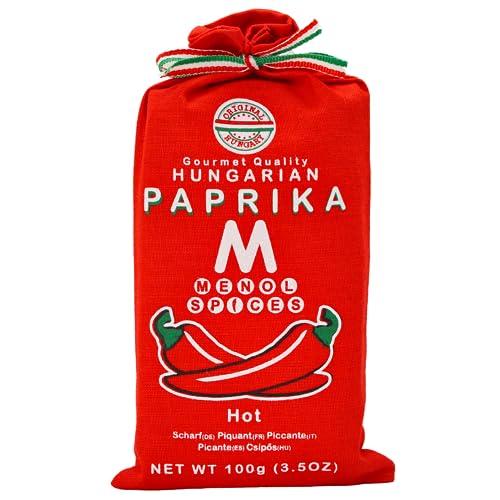 Menol Spices Authentischer Ungarische Scharf Paprikapulver (Scharf 100g) Spitzenqualität für Feinschmecker, Hergestellt in der Gegend von Szeged, Ungarn, Leuchtend paprika rot von Menol Spices