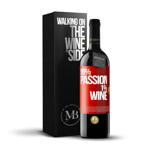 «99% passion, 1% wine» Flaschenpost. Premium Rotwein Reserve 12 Monate + Gift Box. Etikett Rot ANPASSBAR von Mensaje en una Botella