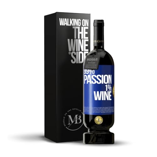 «99% passion, 1% wine» Flaschenpost. Premium Rotwein Reserve 12 Monate MBS Martín Berasategui System + Gift Box. Etikett Blau ANPASSBAR von Mensaje en una Botella