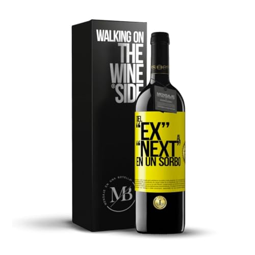 «Del EX al NEXT en un sorbo» Flaschenpost. Premium Rotwein Reserve 12 Monate + Gift Box. Etikett Gelb ANPASSBAR von Mensaje en una Botella