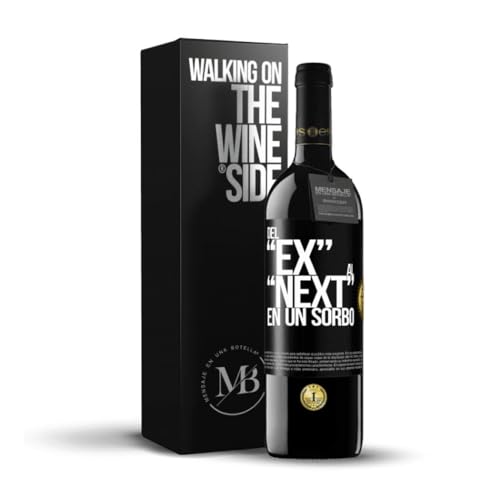 «Del EX al NEXT en un sorbo» Flaschenpost. Premium Rotwein Reserve 12 Monate + Gift Box. Etikett Schwarz ANPASSBAR von Mensaje en una Botella