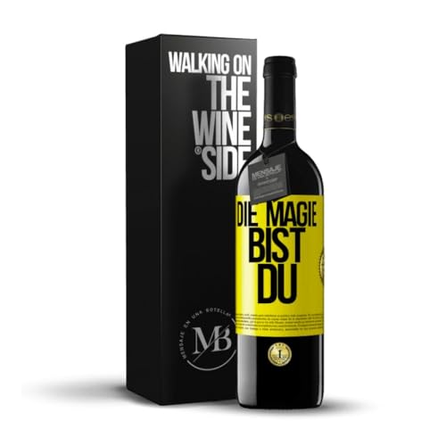 «Die Magie bist du» Flaschenpost. Premium Rotwein Reserve 12 Monate + Gift Box. Etikett Gelb ANPASSBAR von Mensaje en una Botella