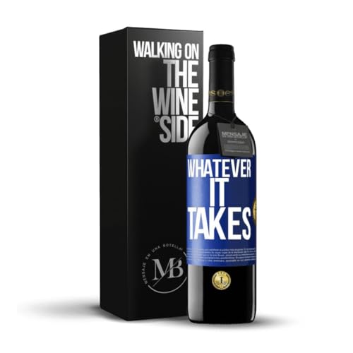 «Whatever it takes» Flaschenpost. Premium Rotwein Reserve 12 Monate + Gift Box. Etikett Blau ANPASSBAR von Mensaje en una Botella