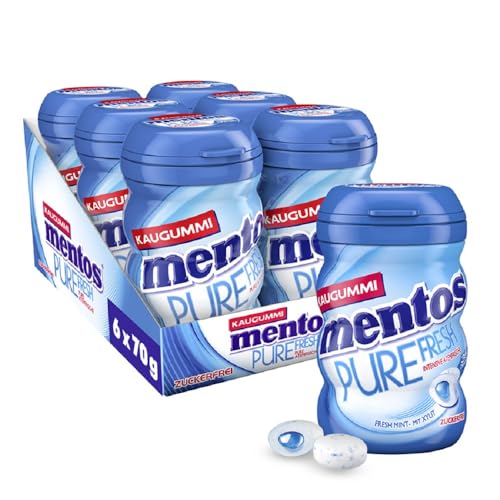 Mentos Kaugummi Pure Fresh Mint, 6 Boxen zuckerfreie Chewing Gum Dragees mit Pfefferminz-Geschmack & flüssiger Füllung, Multipack (6 x 70g) von MENTOS
