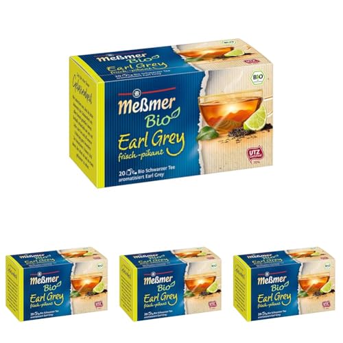 Meßmer Bio Earl Grey (aromatisiert) | frisch-pikant | 20 Teebeutel | Vegan | Glutenfrei | Laktosefrei (Packung mit 4) von Meßmer