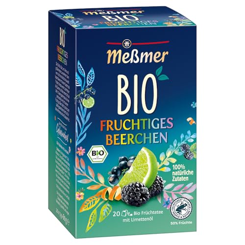 Meßmer Bio Fruchtiges Beerchen, 20 Teebeutel, Bio Früchtetee mit Limettenöl, Bio Verfeinerte Tees, 100% natürliche Zutaten von Meßmer