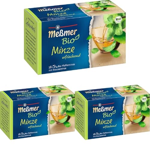 Meßmer Bio Minze | erfrischend | 18 Teebeutel | Vegan | Glutenfrei | Laktosefrei (Packung mit 3) von Meßmer