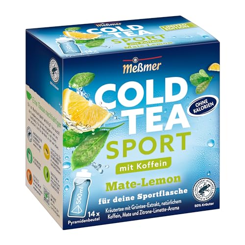 Meßmer Cold Tea Sport Mate-Lemon | mit Koffein | 14 Pyramidenbeutel | Glutenfrei | Laktosefrei | Vegan von Meßmer