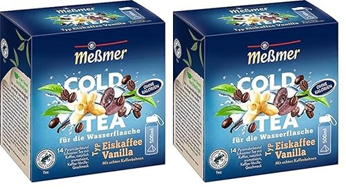 Meßmer Cold Tea Eiskaffee Vanilla | Für die Wasserflasche | mit echten Kaffeebohnen | ohne Zucker | ohne Kalorien | Alternative zu zuckerhaltigen Getränken wie Limonade oder Saft | 14 Pyramidenbeutel von Meßmer