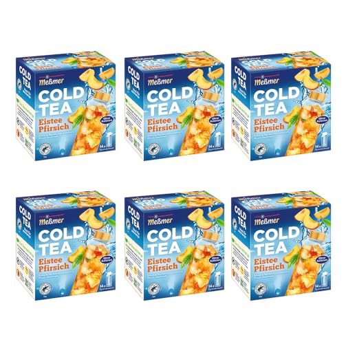 Meßmer Cold Tea Eistee Pfirsich | 6x14 Pyramidenbeutel Vorteilspaket | Für die Wasserflasche | ohne Zucker | ohne Kalorien | Alternative zu zuckerhaltigen Getränken wie Limonade oder Saft von Meßmer