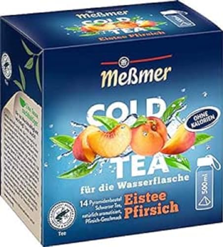 Meßmer Cold Tea Eistee Pfirsich | Für die Wasserflasche | ohne Zucker | ohne Kalorien | Alternative zu zuckerhaltigen Getränken wie Limonade oder Saft | 14 Pyramidenbeutel (Packung mit 6) von Meßmer