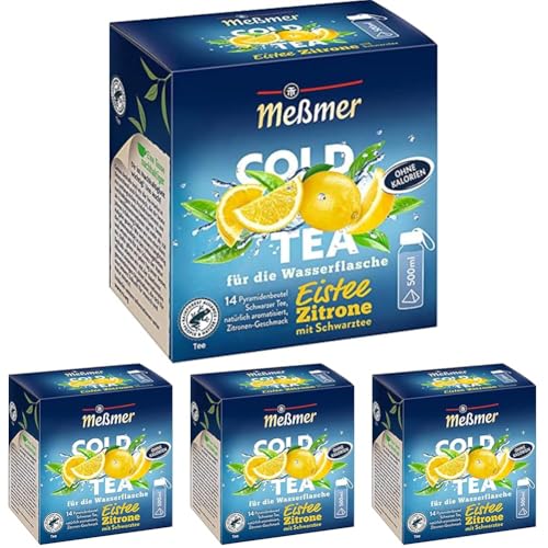 Meßmer Cold Tea Eistee Zitrone | Für die Wasserflasche | ohne Zucker | ohne Kalorien | Alternative zu zuckerhaltigen Getränken wie Limonade oder Saft | 14 Pyramidenbeutel (Packung mit 4) von Meßmer