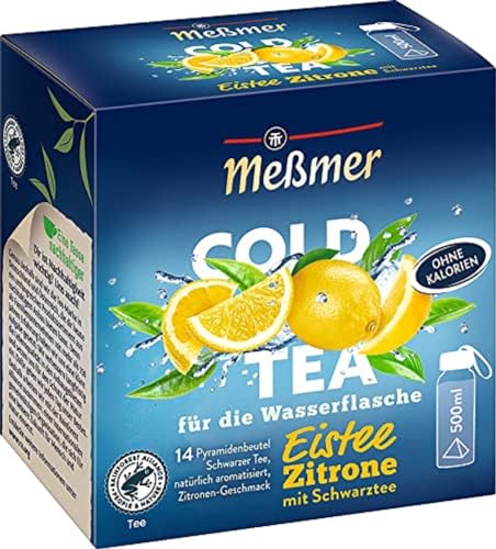 Meßmer Cold Tea Eistee Zitrone | Für die Wasserflasche | ohne Zucker | ohne Kalorien | Alternative zu zuckerhaltigen Getränken wie Limonade oder Saft | 14 Pyramidenbeutel von Meßmer