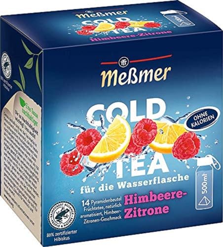 Meßmer Cold Tea Himbeere-Zitrone| Für die Wasserflasche | ohne Zucker | ohne Kalorien | Alternative zu zuckerhaltigen Getränken wie Limonade oder Saft | 14 Pyramidenbeutel (Packung mit 10) von Meßmer