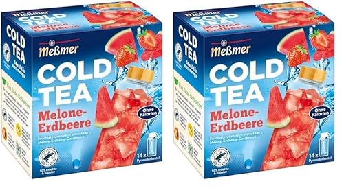 Meßmer Cold Tea Melone-Erdbeere | Belebe dein Wasser mit dem spritzigen Geschmack | ohne Zucker | ohne Kalorien | Alternative zu zuckerhaltigen Getränken wie Limonade oder Saft | 14 Pyramidenbeutel von Meßmer