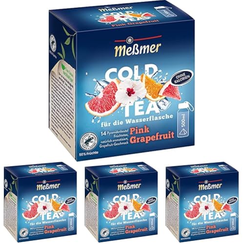 Meßmer Cold Tea Pink Grapefruit | Für die Wasserflasche | ohne Zucker | ohne Kalorien | Alternative zu zuckerhaltigen Getränken wie Limonade oder Saft | 14 Pyramidenbeutel (Packung mit 4) von Meßmer