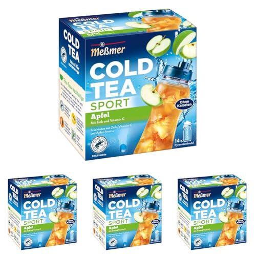 Meßmer Cold Tea Sport Apfel | mit Zink und Vitamin C | 14 Pyramidenbeutel | Glutenfrei | Laktosefrei | Vegan (Packung mit 4) von Meßmer