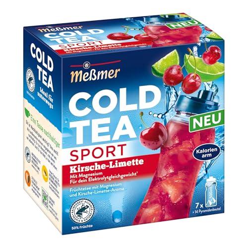 Meßmer Cold Tea Sport Kirsche-Limette | mit Magnesium | 14 Pyramidenbeutel | Glutenfrei | Laktosefrei | Vegan von Meßmer