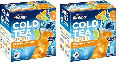 Meßmer Cold Tea Sport Orange-Limette | mit Koffein | 14 Pyramidenbeutel | Glutenfrei | Laktosefrei | Vegan (Packung mit 2) von Meßmer