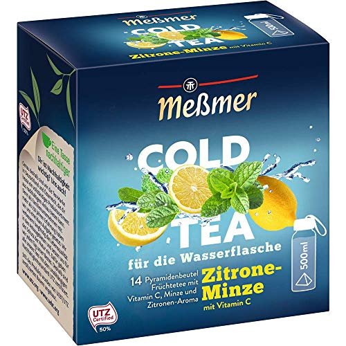 Meßmer Cold Tea Zitrone-Minze | Belebe dein Wasser mit dem spritzigen Geschmack | ohne Zucker | ohne Kalorien | Alternative zu zuckerhaltigen Getränken wie Limonade oder Saft | 14 Pyramidenbeutel von Meßmer