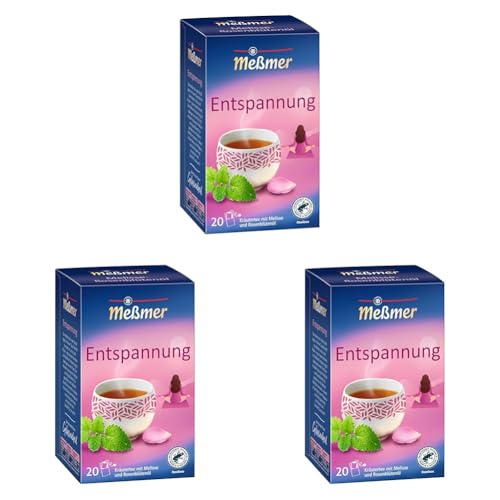 Meßmer ENTSPANNUNG | Rooibos-Melisse-Rosenblütenöl | 20 Teebeutel | Vegan | Glutenfrei | Laktosefrei (Packung mit 3) von Meßmer