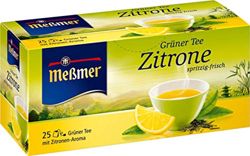 Meßmer Grüner Tee, ZITRONE, spritzig-frisch, Beutel kuvertiert, Karton, 25 x 1,75 g, Sie erhalten 1 Packung mit 25 Beutel von Meßmer