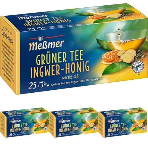 Meßmer Grüner Tee Ingwer Honig | 25 Teebeutel | Vegan | Glutenfrei | Laktosefrei (Packung mit 4) von Meßmer