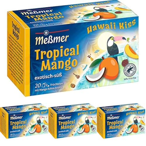 Meßmer Hawaii Kiss | Tropical Mango | 20 Teebeutel | Glutenfrei | Laktosefrei | Vegan (Packung mit 4) von Meßmer