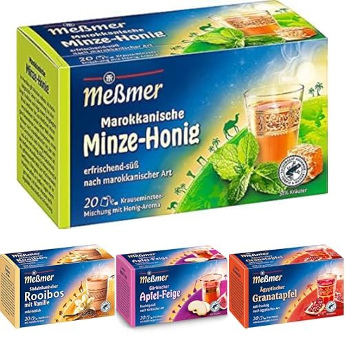 Meßmer Ländertee | 5 x 20 Teebeutel | Minze-Honig, Rooibos, Apfel-Feige, Granatapfel | Glutenfrei | Laktosefrei | Vegan von Meßmer