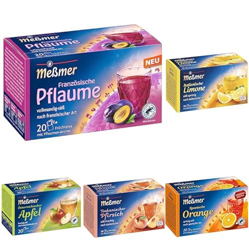 Meßmer Ländertee | 5 x 20 Teebeutel | Pflaume, Limone, Orange, Pfirisch, Apfel | Glutenfrei | Laktosefrei | Vegan von Meßmer