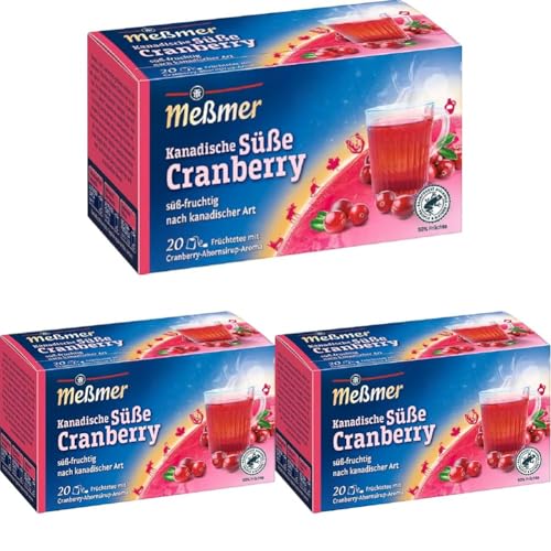 Meßmer Ländertee | Kanadische Süße Cranberry | 20 Teebeutel | Glutenfrei | Laktosefrei | Vegan (Packung mit 3) von Meßmer