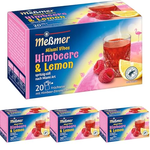 Meßmer Miami Vibes | Himbeere & Lemon | 20 Teebeutel | Glutenfrei | Laktosefrei | Vegan (Packung mit 4) von Meßmer