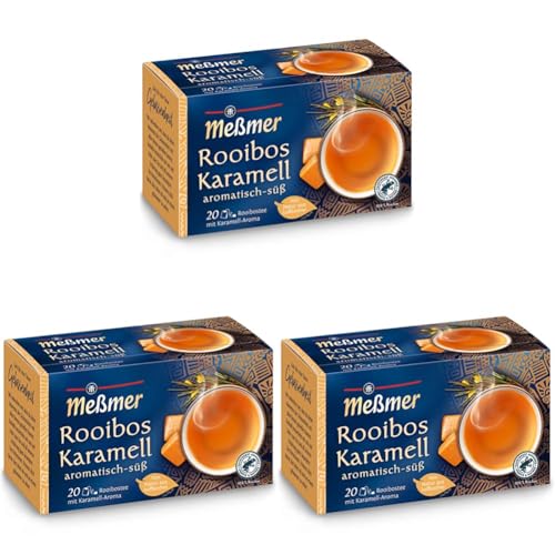 Meßmer Rooibos-Karamell Tee | aromatisiert | 20 Teebeutel | Vegan | Glutenfrei | Laktosefrei | Von Natur aus koffeinfrei (Packung mit 3) von Meßmer