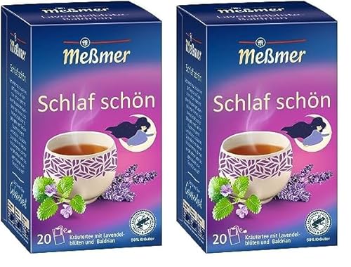 Meßmer SCHLAF SCHÖN | Lavendelblüte - Baldrian | 20 Teebeutel | Vegan | Glutenfrei | Laktosefrei (Packung mit 2) von Meßmer