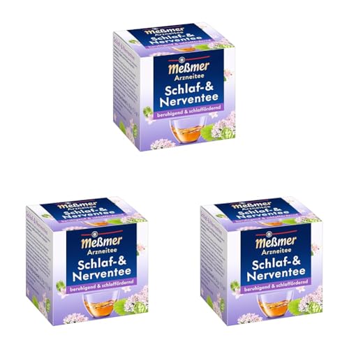 Meßmer Schlaf- & Nerventee | beruhigend & schlaffördernd | 9 Teebeutel | Glutenfrei | Laktosefrei | Vegan (Packung mit 3) von Meßmer