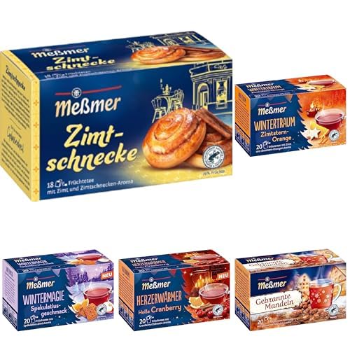 Meßmer Wintertee | Zimtschnecke, Zimt-Orange, Gebrannte Mandeln, Cranberry, Spekulatius | 5 x 20 Teebeutel | Vegan | Glutenfrei | Laktosefrei von Meßmer