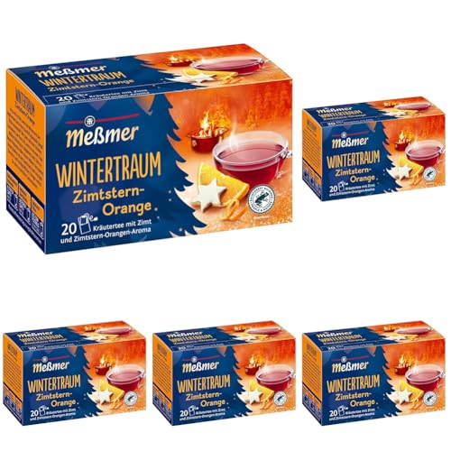 Meßmer Wintertraum | Kräutertee mit Zimt und Zimtstern-Orangen-Aroma | 20 Teebeutel | Vegan | Glutenfrei | Laktosefrei (Packung mit 5) von Meßmer