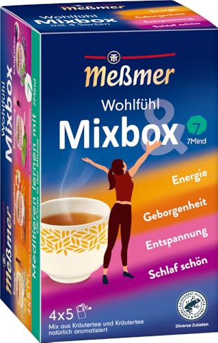 Meßmer Wohlfühltee Mixbox | 20 Teebeutel | 5x Energie | 5x Geborgenheit | 5x Entspannung | 5x Schlaf schön | ein Mix aus Kräutertees der Meßmer Wohlfühlrange von Meßmer