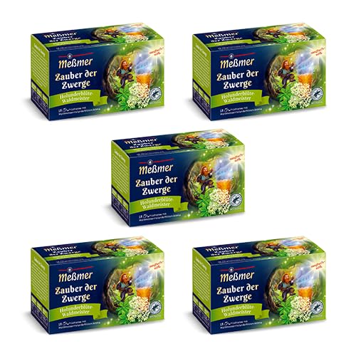 Meßmer Zauber der Zwerge | 5x Zauber der Zwerge Vorteilspaket | 90 Teebeutel | Früchtetee mit Waldmeister-Holunderblüten-Aroma | Glutenfrei | Laktosefrei | Vegan von Meßmer