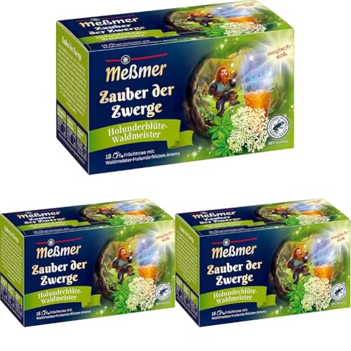 Meßmer Zauber der Zwerge | Holunderblüte-Waldmeister | 18 Teebeutel | Vegan | Glutenfrei | Laktosefrei (Packung mit 3) von Meßmer