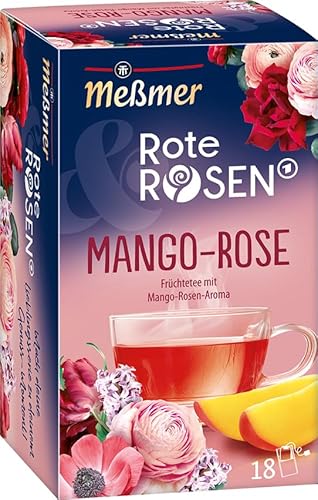 Meßmer & Rote Rosen Mango-Rose | Fruchtig süß-blumiger Geschmack | Limited Edition | 18 Teebeutel | Vegan | Laktosefrei | Glutenfrei | Exklusiv online erhältlich von Meßmer